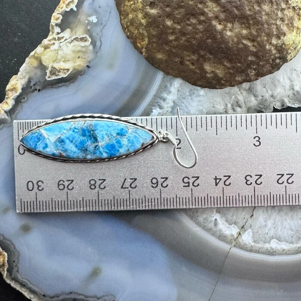 Sterling SW Style Elongated Marquise Blue Apatite Dangle Earrings For Women